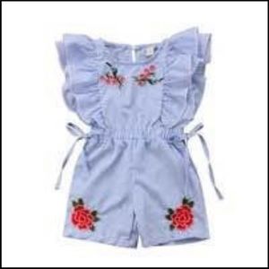 Girls Ruffle Sleeve Romper with Flower Appliqué